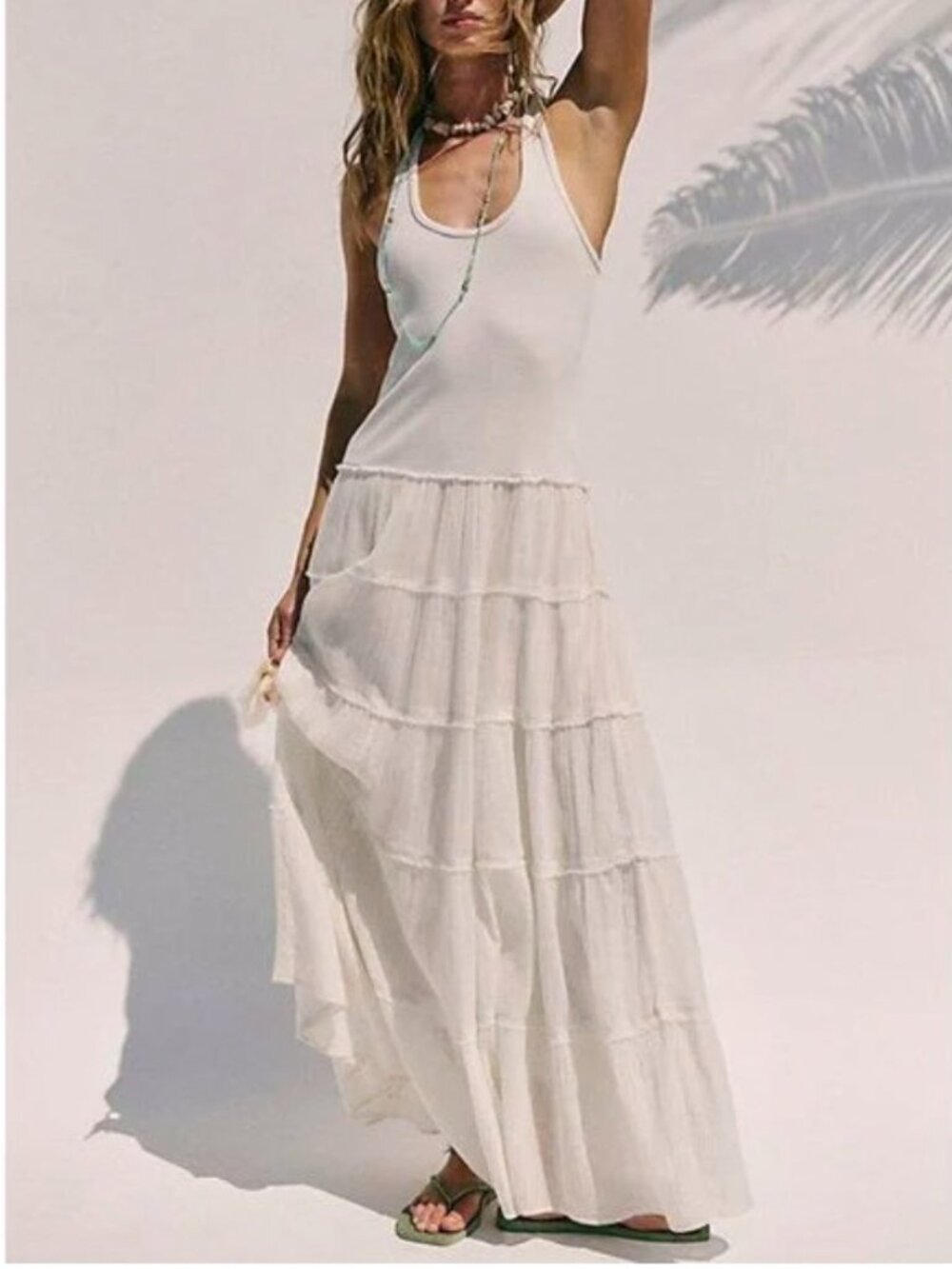 Free People Set Sail Maxi Dress Ivory White Drop Waist Boho